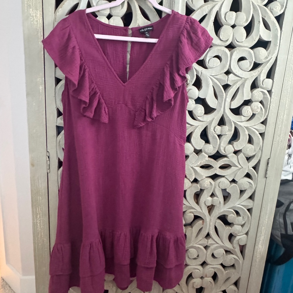 TRIBAL FEMME  Ruffled V-Neck Dress Gauze type material